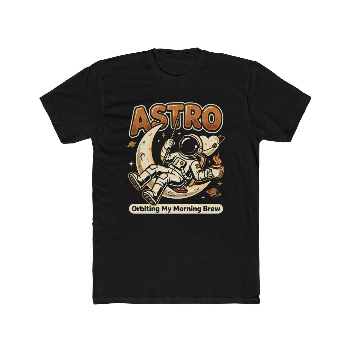 Astro Coffee Tee — 'Orbiting My Morning Brew' Astronaut Graphic T-Shirt