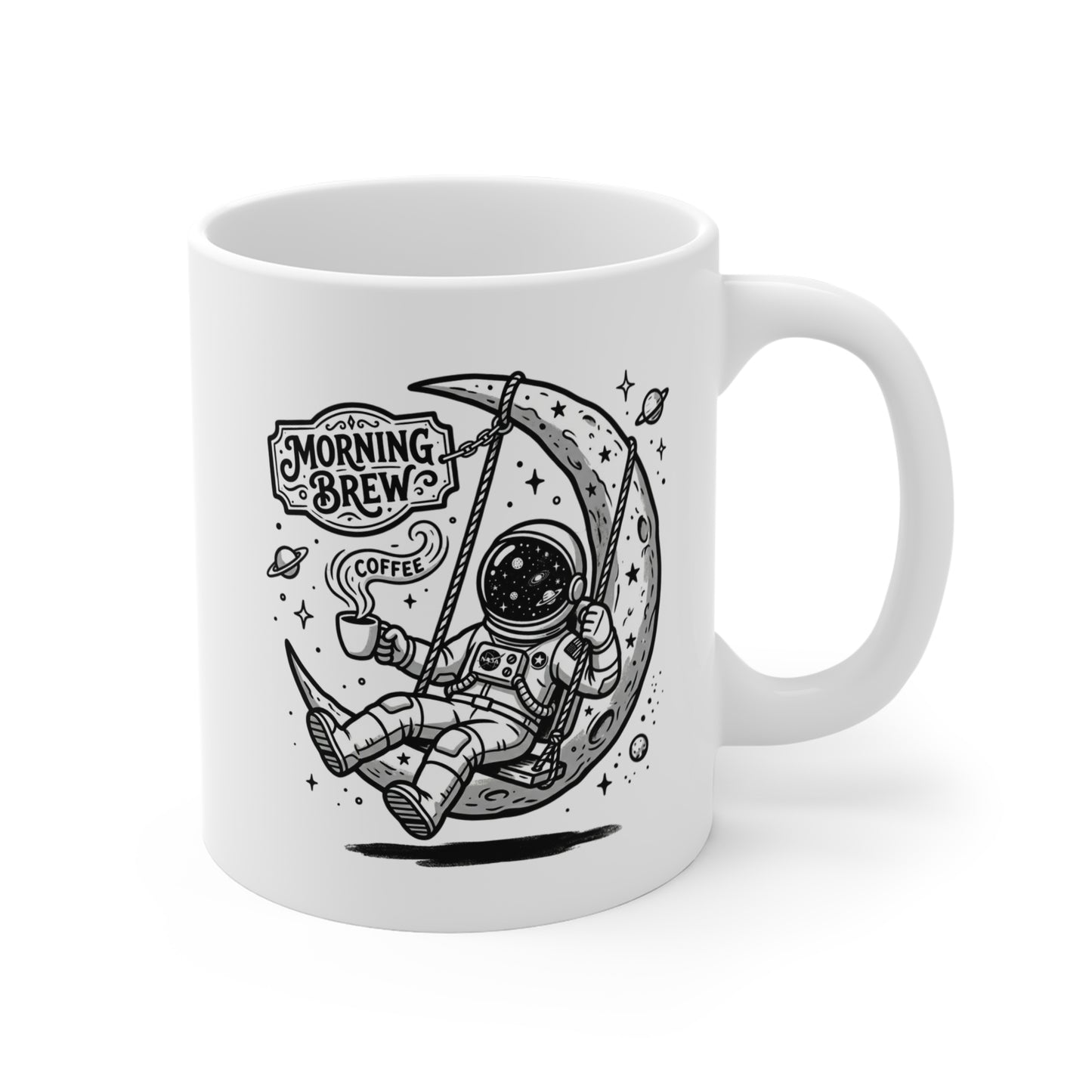 Astronaut Moon Mug — ‘Got My Morning Brew’ Space Coffee Ceramic 11oz