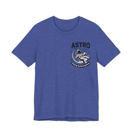 Astro Coffee Tee — Astronaut Relaxing on Moon with “Morning Brew” Slogan