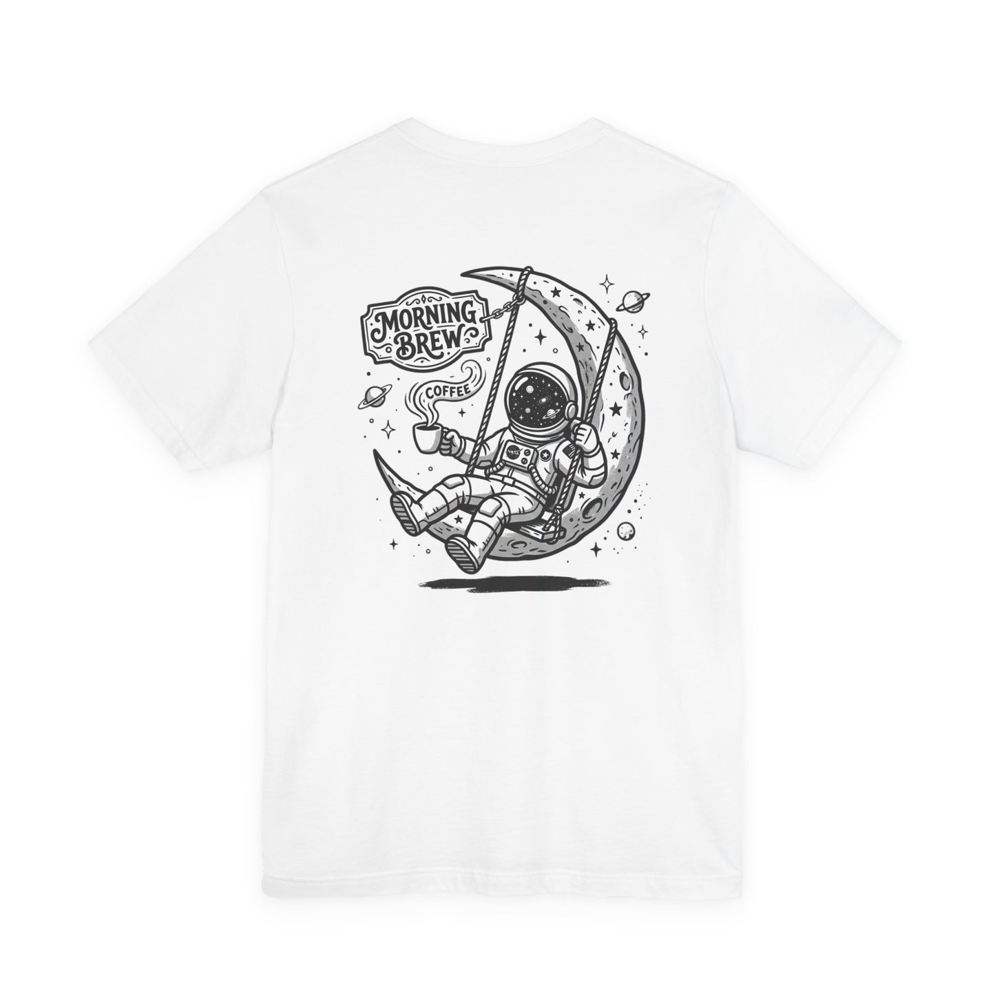 Astro Coffee Tee — Astronaut Relaxing on Moon with “Morning Brew” Slogan
