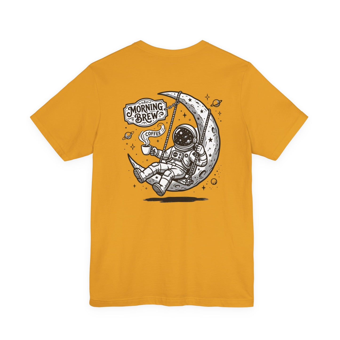 Astro Coffee Tee — Astronaut Relaxing on Moon with “Morning Brew” Slogan